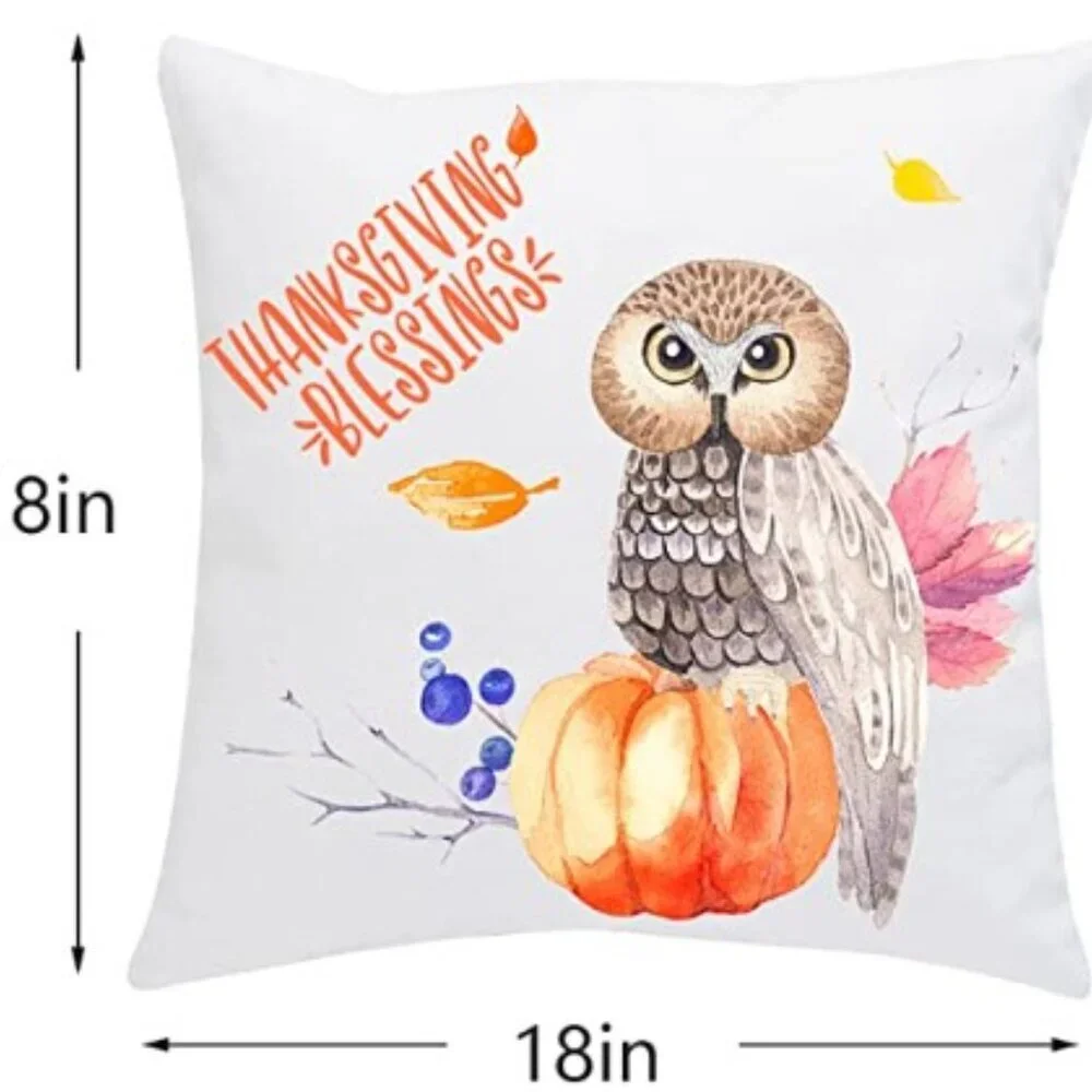 Fall Autumn Harvest Pumpkin Owl Pillow Covers Set Of 4 Soft